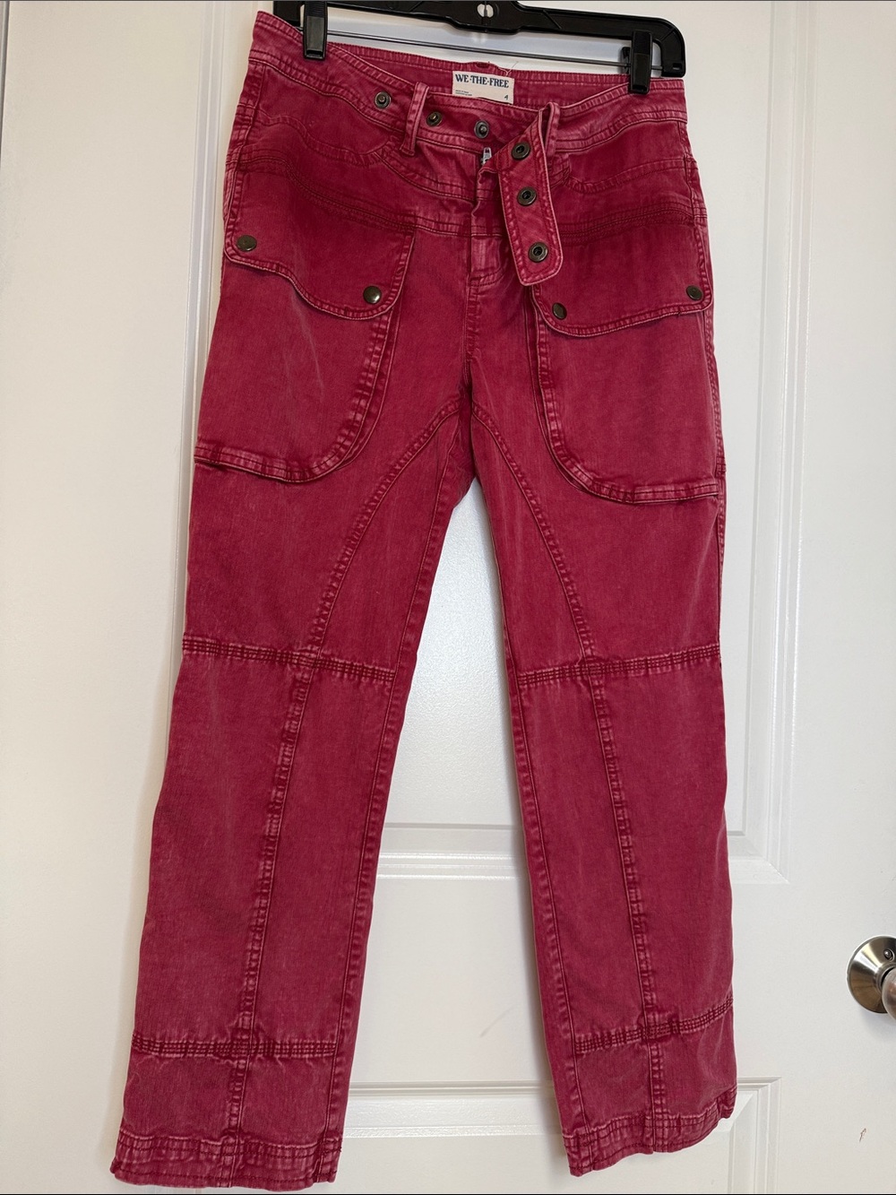 Free People Raspberry Straight-Leg Utility Jeans